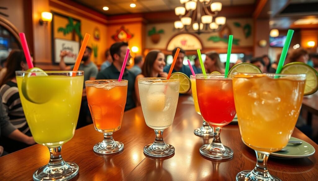 A vibrant, inviting scene at an Applebee's restaurant featuring a table set with colorful $1 margaritas, each garnished with a lime slice and vibrant cocktail straws. In the foreground, a close-up view showcases the drinks in beautiful glasses, with ice melting and condensation on the exterior, reflecting the lively atmosphere. The middle ground features friendly patrons wearing casual clothing, enjoying their margaritas and chatting, creating a sense of community. The background shows the restaurant interior, with warm wooden tones, cheerful decor, and soft ambient lighting enhancing the welcoming vibe. The mood is festive and relaxed, capturing the excitement of the $1 margarita deal in a cozy bar environment. Use a slightly angled perspective to add depth while maintaining focus on the drinks. A vibrant, inviting scene at an Applebee's restaurant featuring a table set with colorful $1 margaritas, each garnished with a lime slice and vibrant cocktail straws. In the foreground, a close-up view showcases the drinks in beautiful glasses, with ice melting and condensation on the exterior, reflecting the lively atmosphere. The middle ground features friendly patrons wearing casual clothing, enjoying their margaritas and chatting, creating a sense of community. The background shows the restaurant interior, with warm wooden tones, cheerful decor, and soft ambient lighting enhancing the welcoming vibe. The mood is festive and relaxed, capturing the excitement of the $1 margarita deal in a cozy bar environment. Use a slightly angled perspective to add depth while maintaining focus on the drinks.